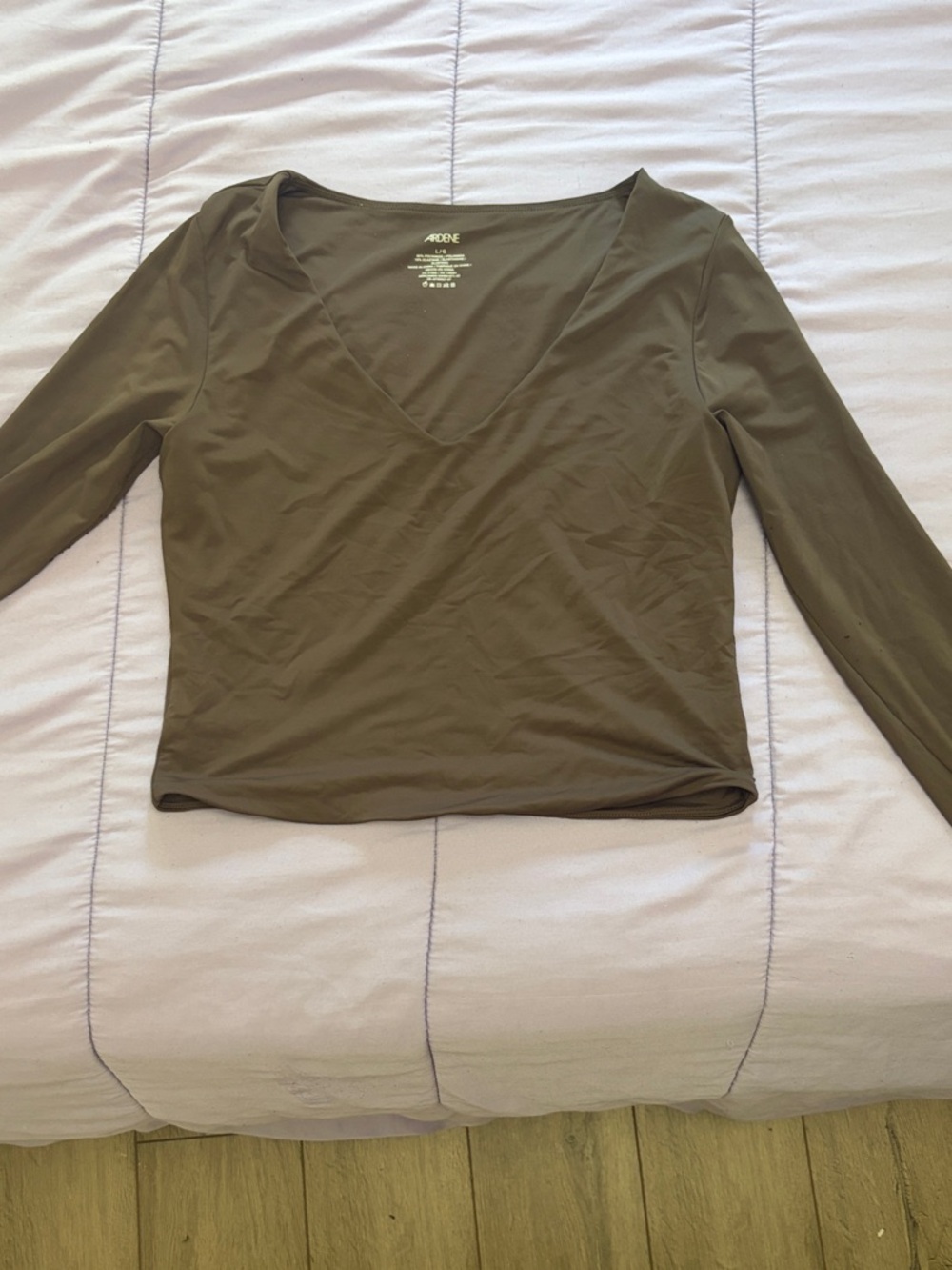 Ardene Olive Green Long-Sleeve V-Neck Crop Top